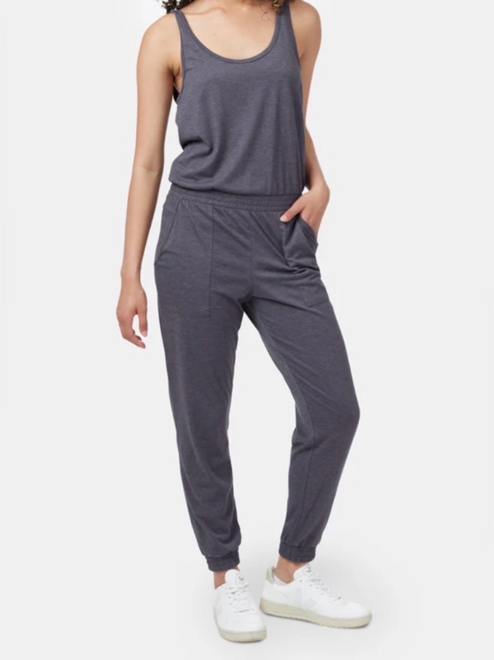 TenTree Knit Tank Jumpsuit Romper Women's Recycled Periscope Grey Size Small
